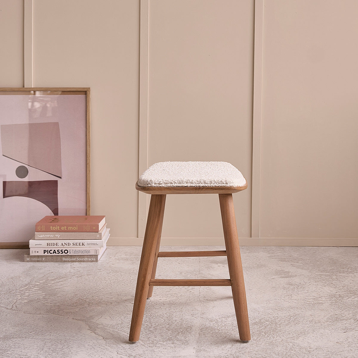 Berah Getah AMBRE lot 2 tabourets bar teck bouclette 45 cm