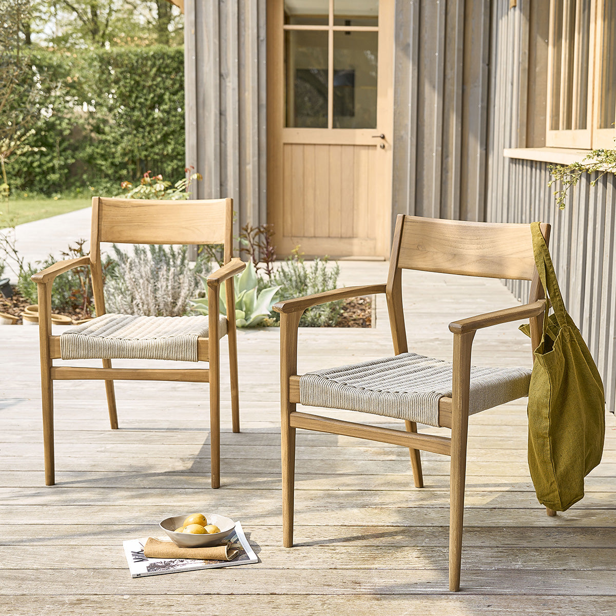 Berah Getah LIVIE fauteuil jardin teck cordage beige lot 2