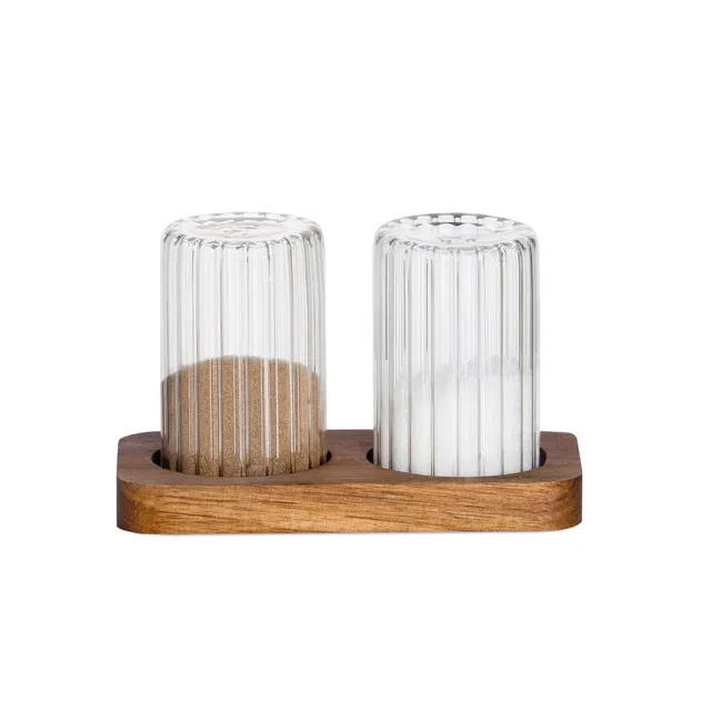 Andrea House salière poivrière verre acacia