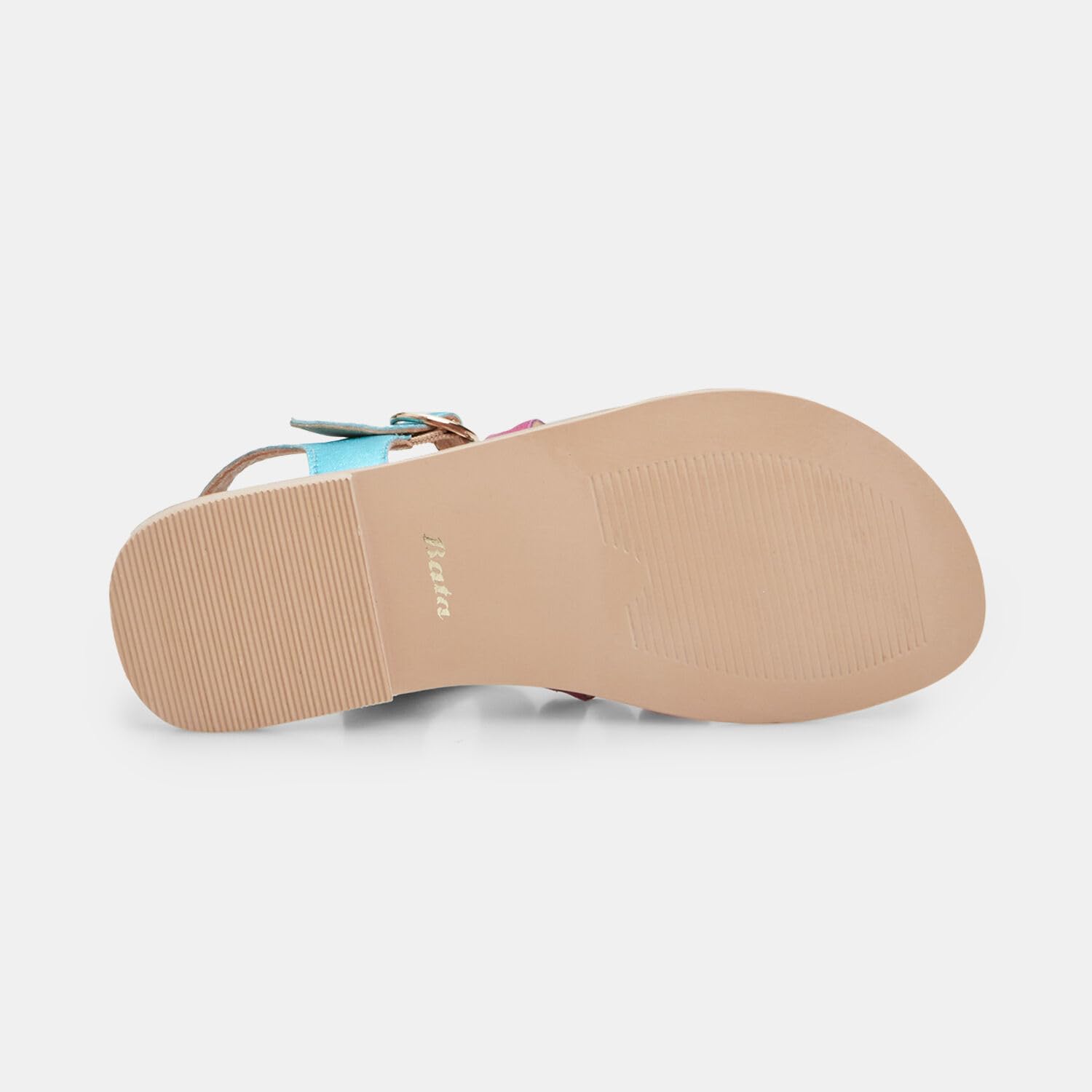 Bata sandales fille cuir T-bar multicolore coeurs