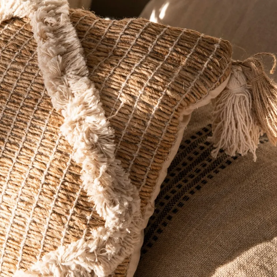 Andrea House coussin salon fibre naturelle beige ethnique