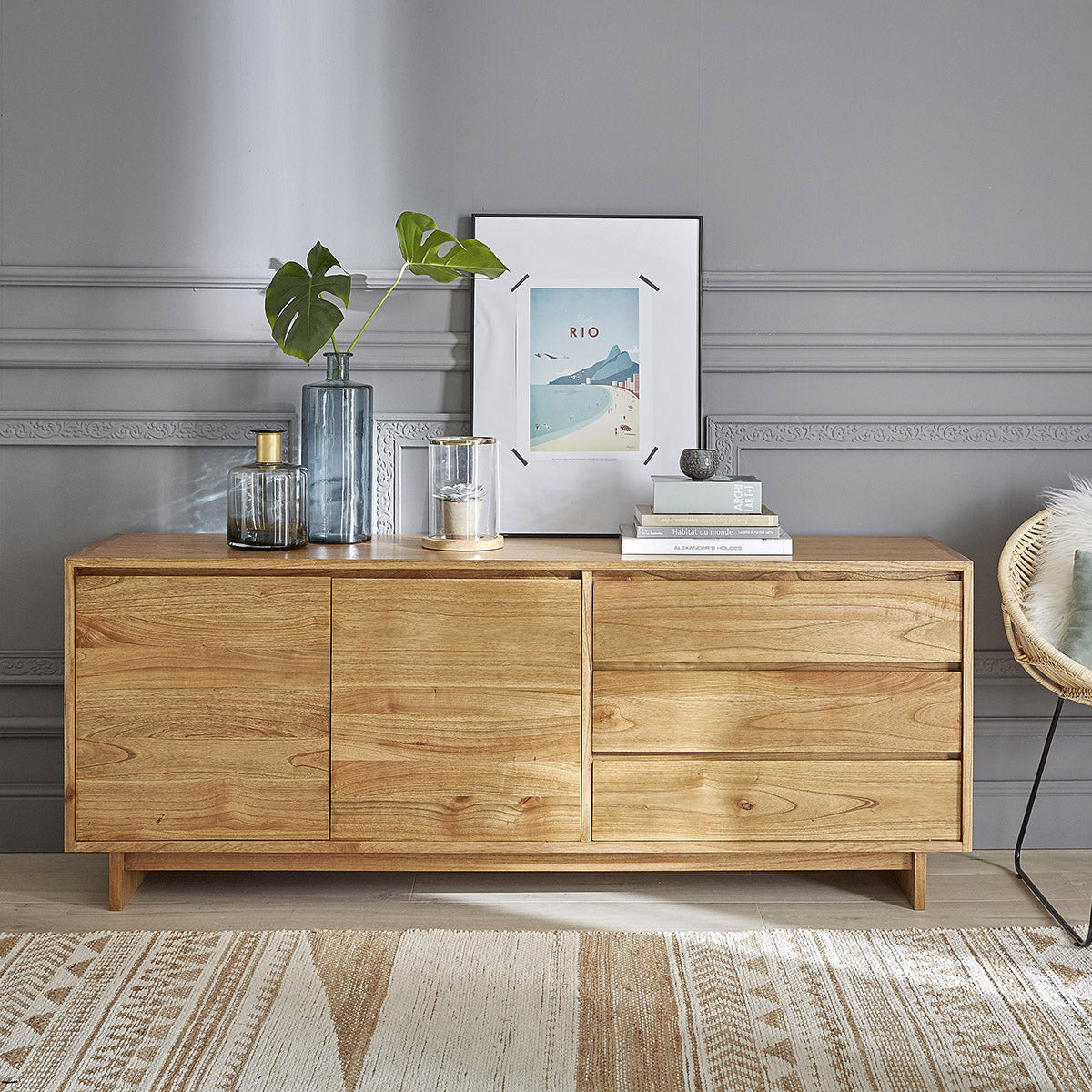 Berah Getah Tilo commode bois 180 cm naturelle