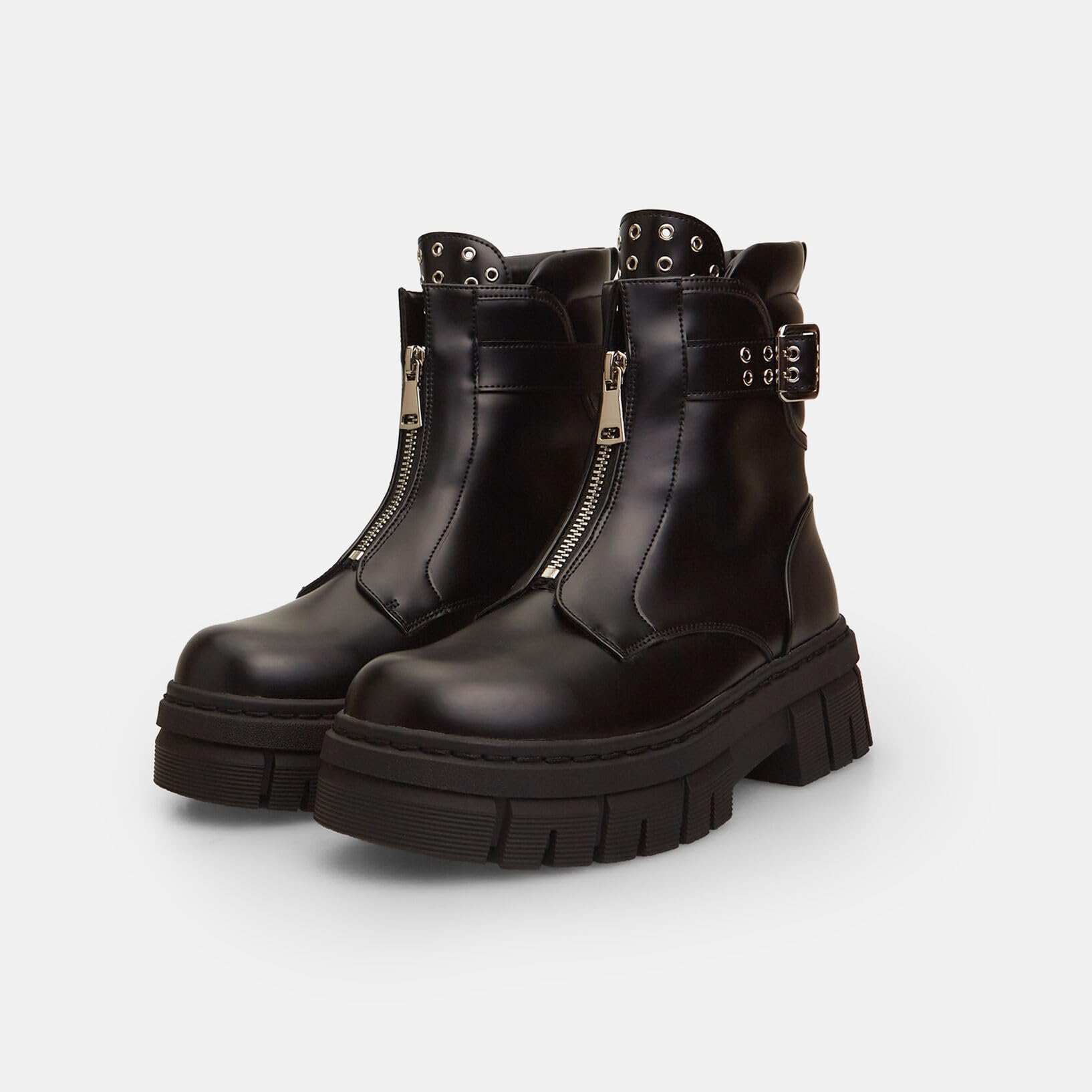 Bata Bottines Bikers zip clous cuir noir femme