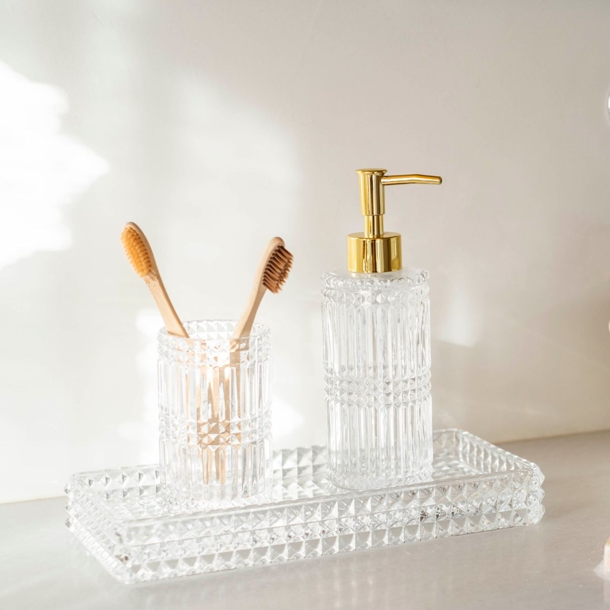 Andrea House Baño distributeur savon verre doré classique