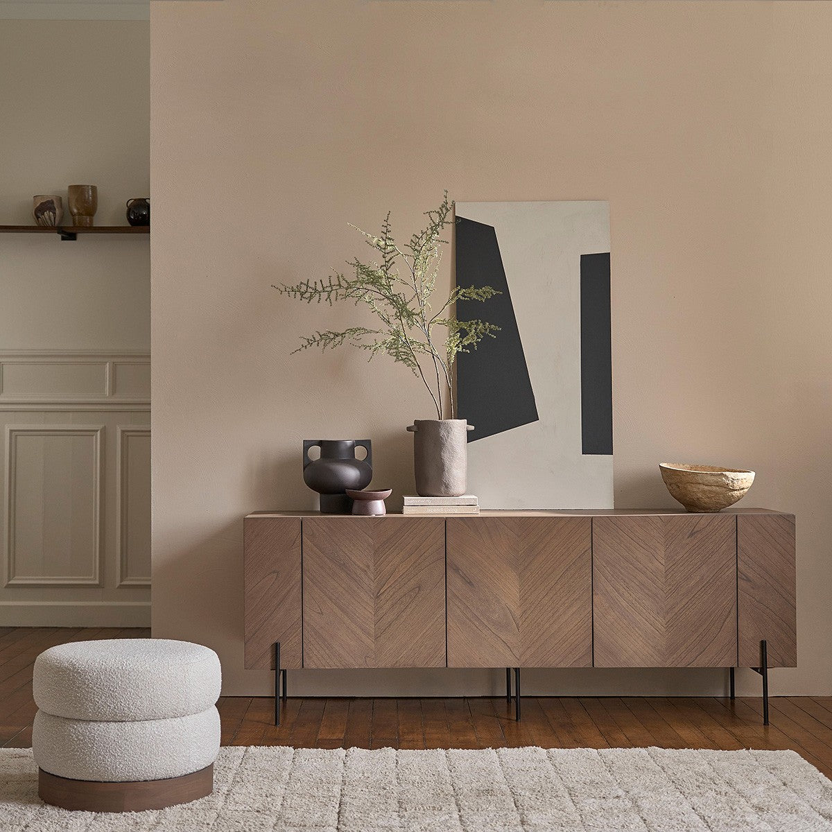 Berah Getah TANE pouf rond mindi bouclette blanc Ø55 cm