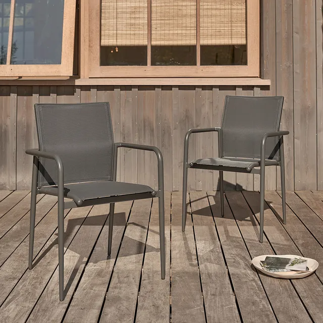 Berah Getah LAGON fauteuil jardin gris lot de 2