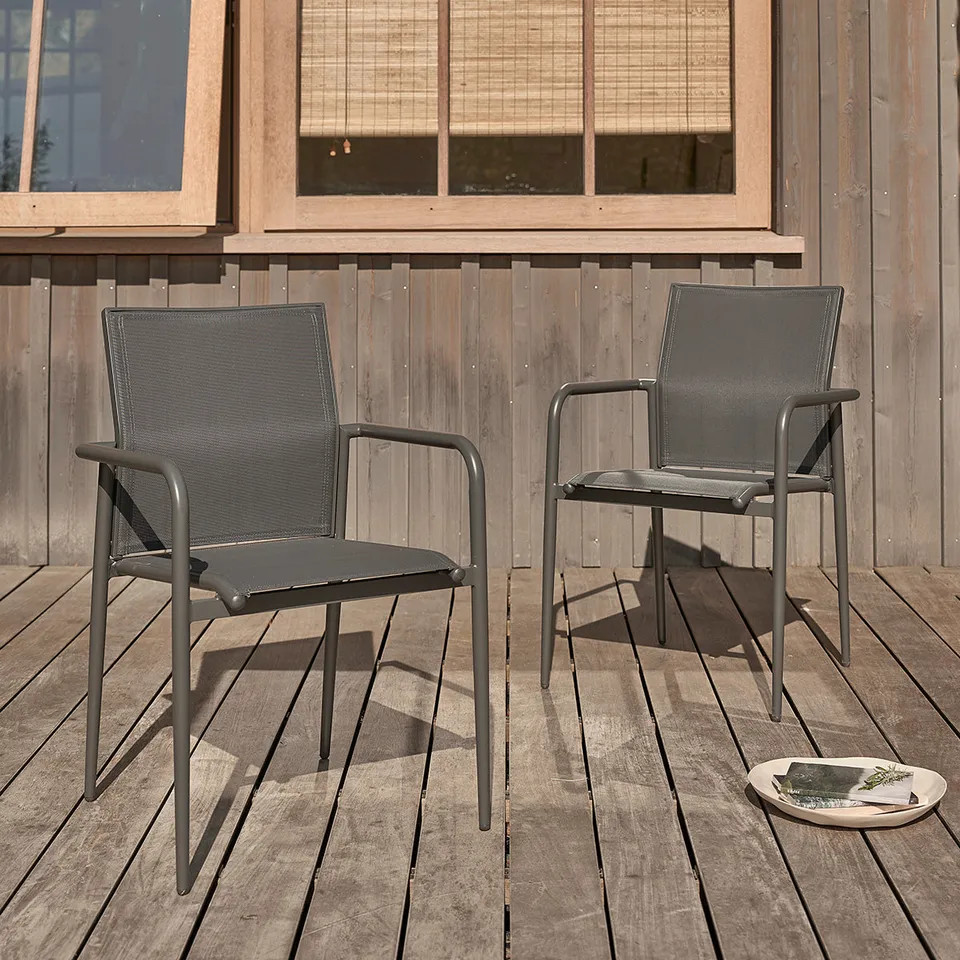 Berah Getah LAGON fauteuil jardin gris lot de 2