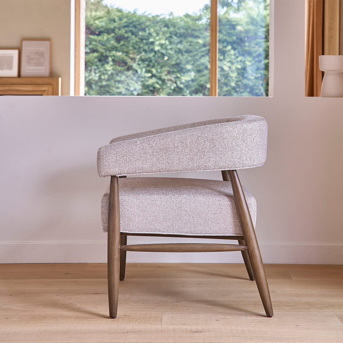 Berah Getah Éloi fauteuil hêtre tissu beige chiné
