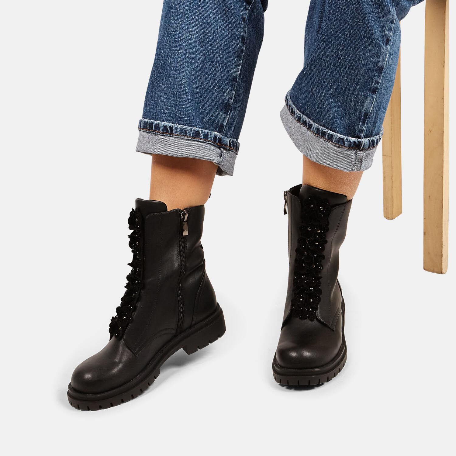 Bata Bottes combat femme applications florales confort