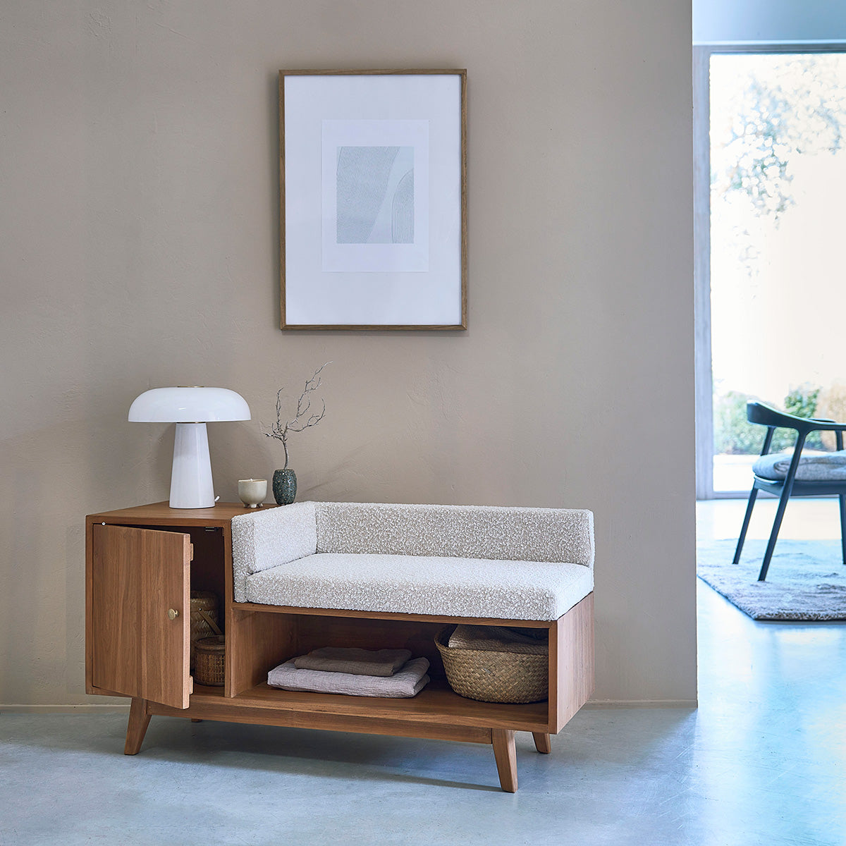 Berah Getah Serene banc entrée teck bouclette 120 cm rangement