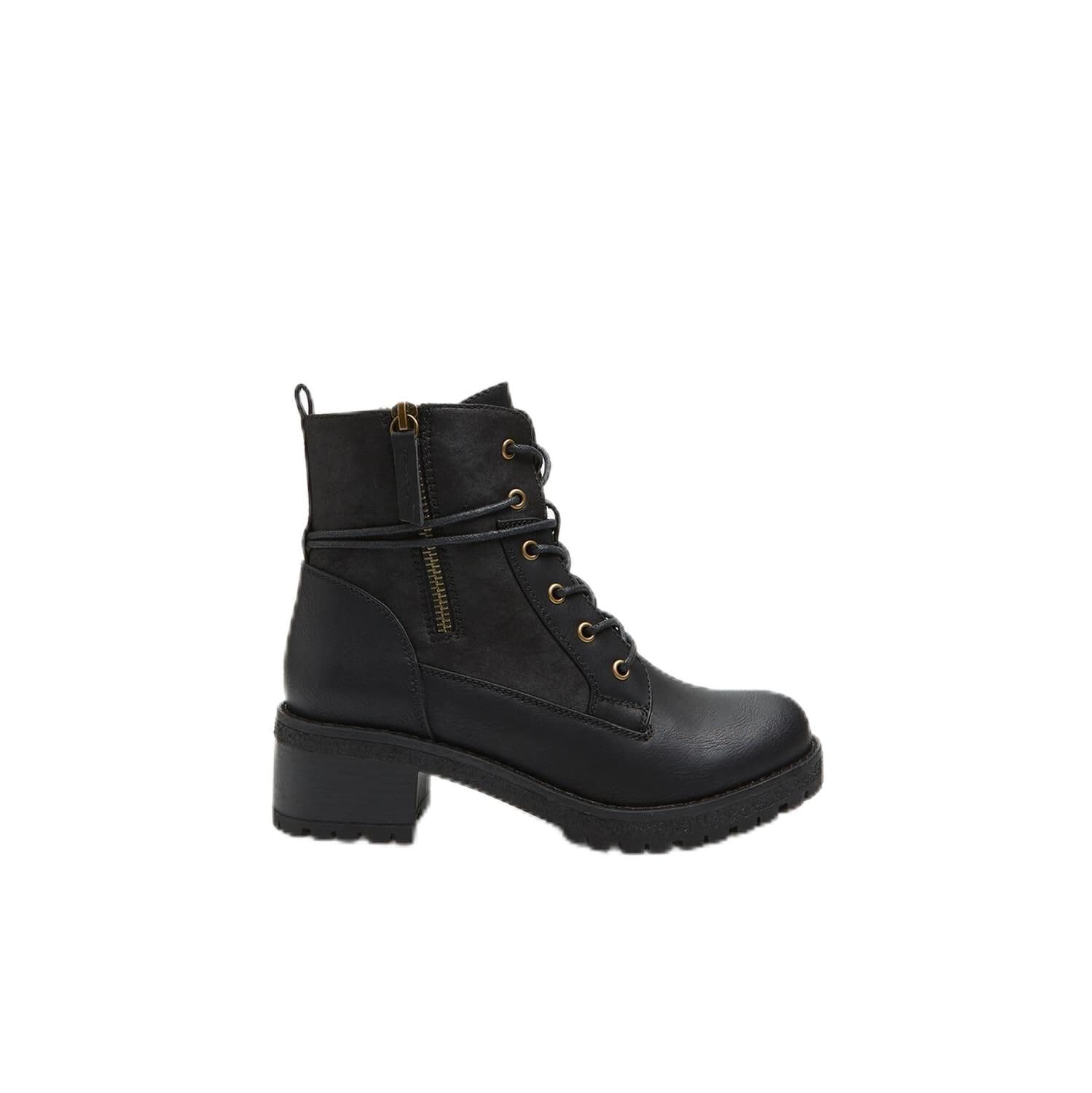 Bata Bottes de combat femme cuir noir zip