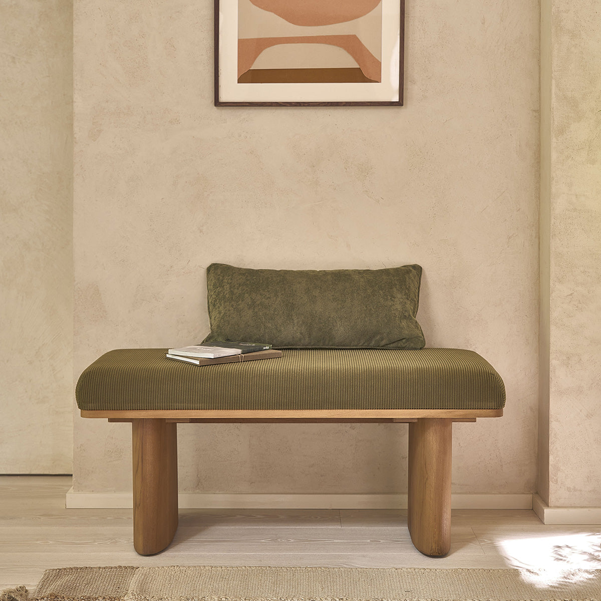 Berah Getah Ambre banc teck 100 cm velours vert