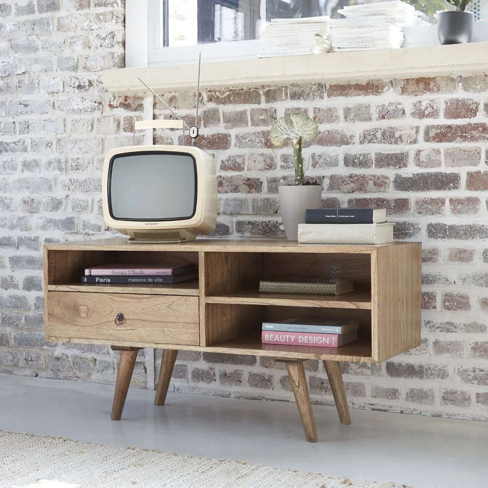 Berah Getah Oscar meuble TV mindi massif 110 cm scandinave