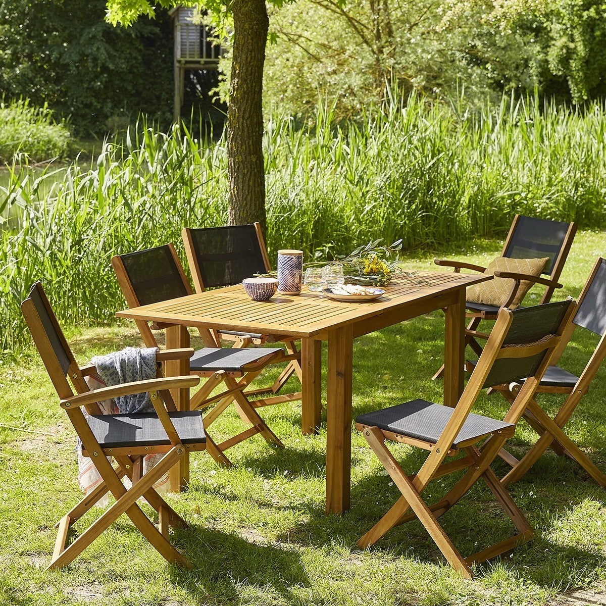 Berah Getah Hanoï fauteuil jardin acacia noir lot de 2