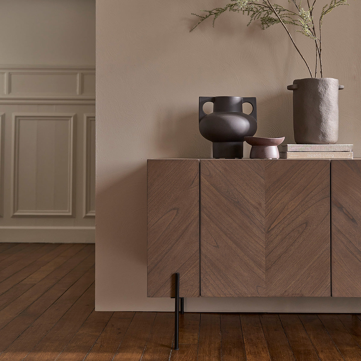 Berah Getah Calix buffet mindi métal noyer 200 cm 3 portes