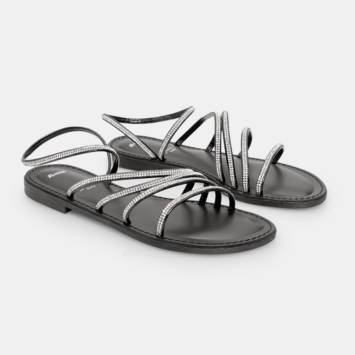 Bata Sandales femme plates strass noir 38 EU