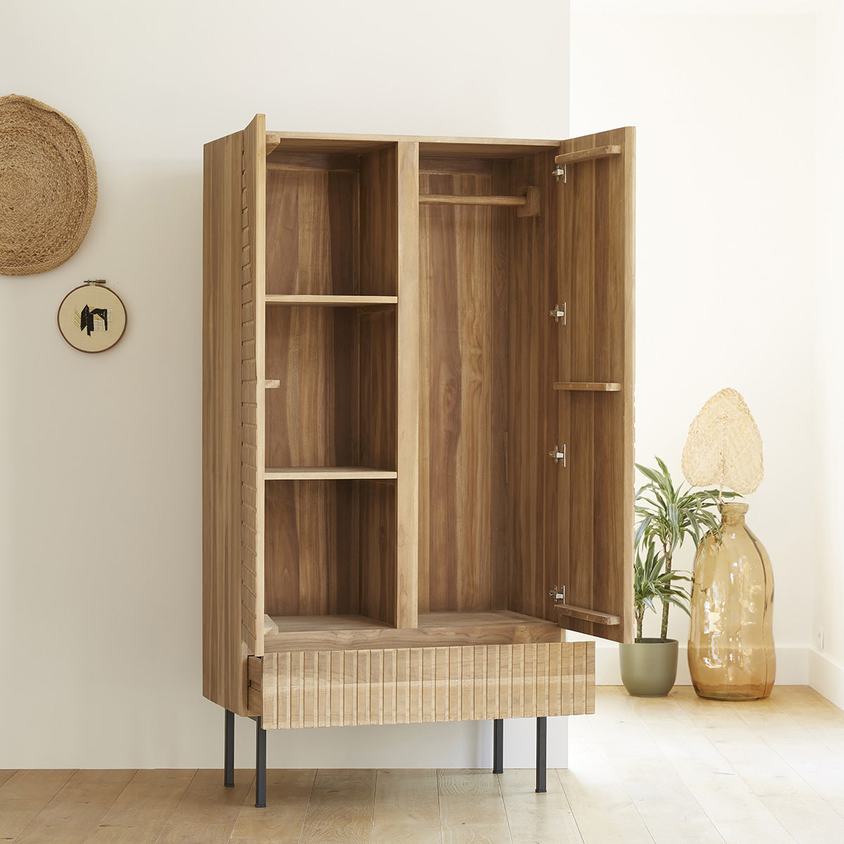 Berah Getah PORTLAND Armoire teck 95 cm 2 portes