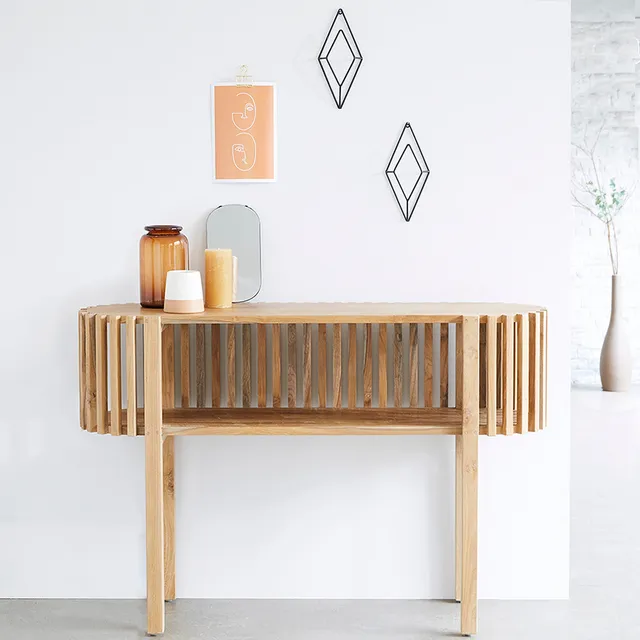 Berah Getah Victoria console teck massif 120 cm lattes