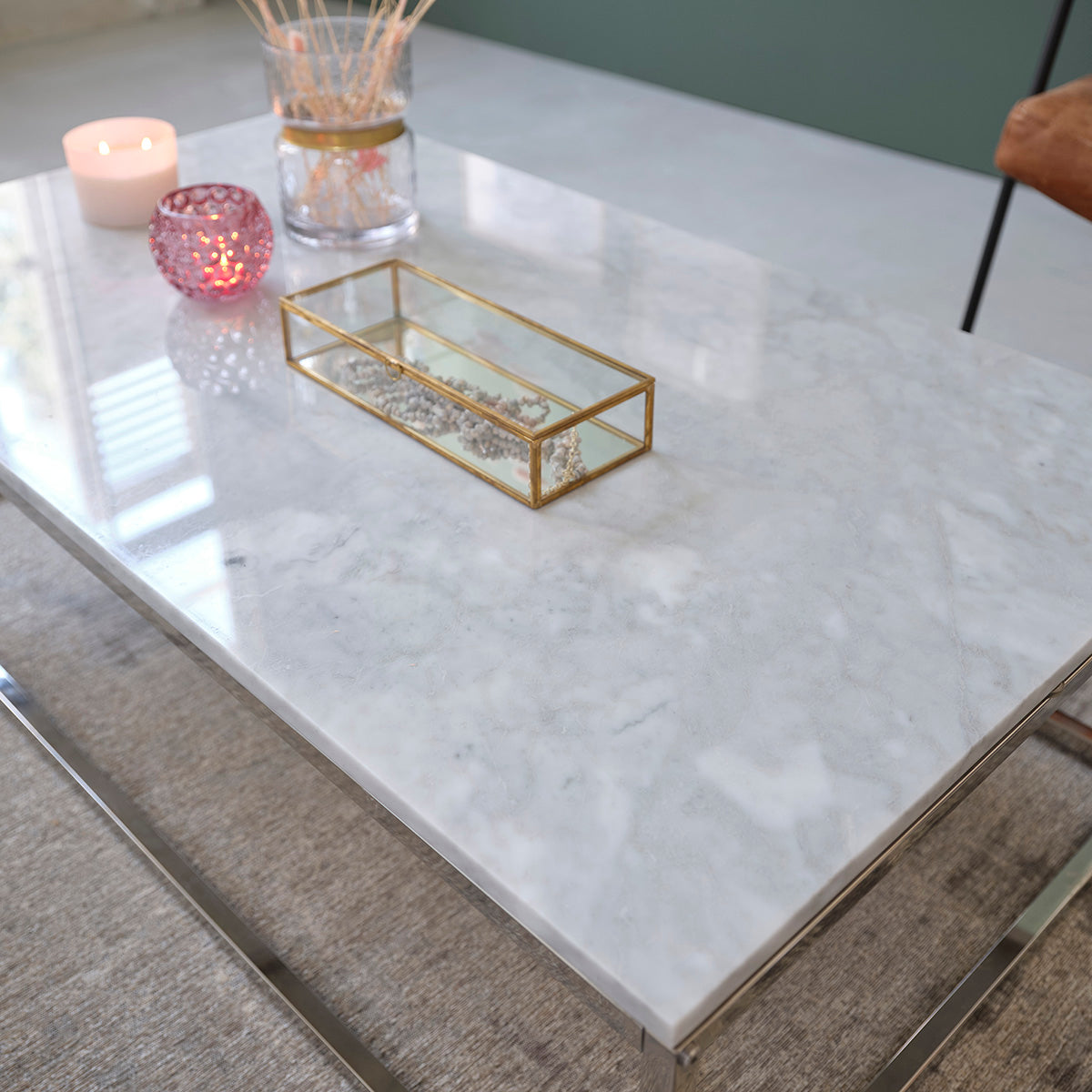 Berah Getah Salon table basse marbre métal 120 cm