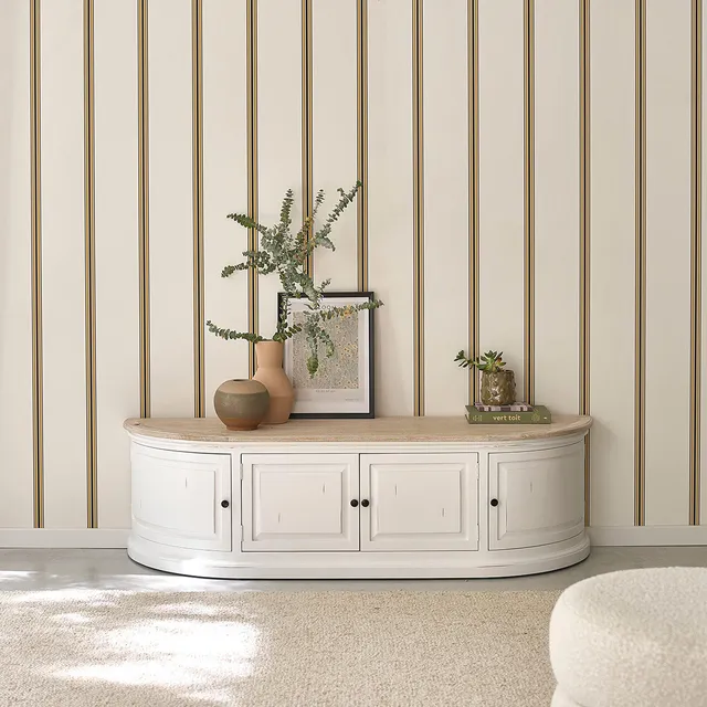 Berah Getah DEMEURE meuble TV bois 160 cm blanc 4 portes