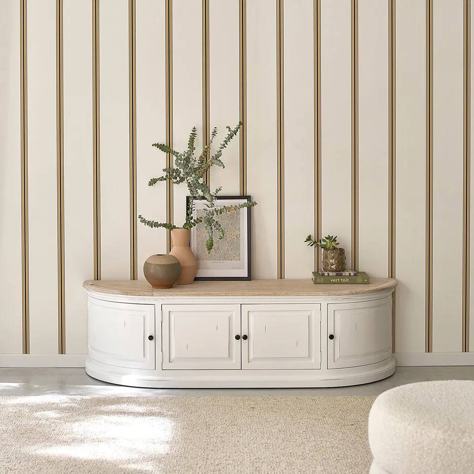 Berah Getah DEMEURE meuble TV bois 160 cm blanc 4 portes