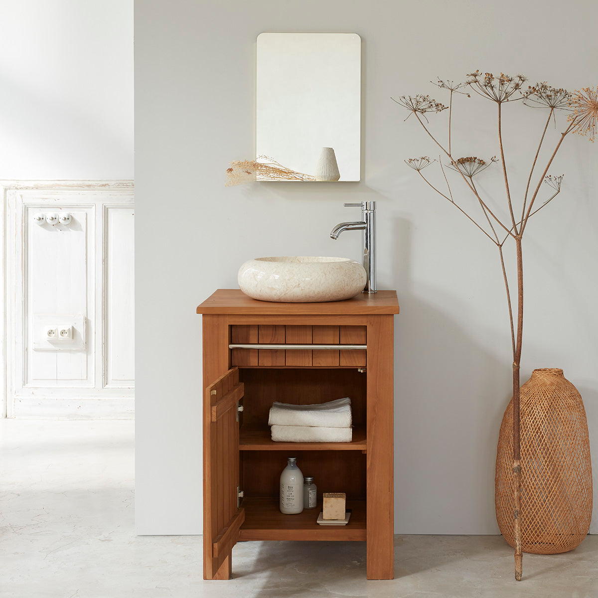 Berah Getah PORTO meuble vasque teck 60 cm porte-serviettes
