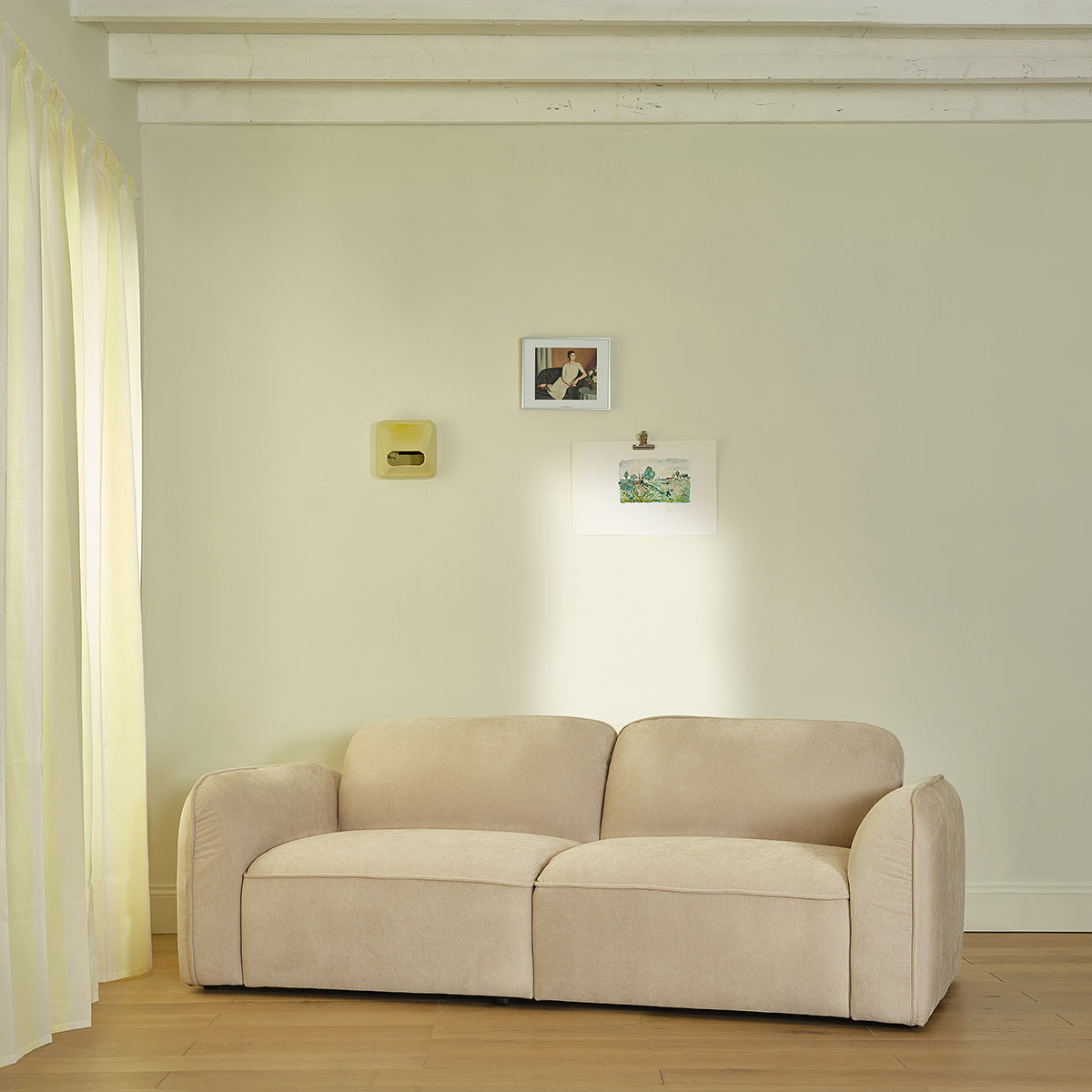 Berah Getah Hector canapé 3 places velours beige chiné