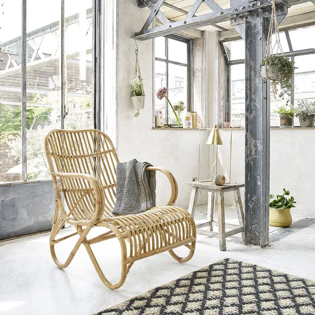 Berah Getah Boho fauteuil rotin naturel coussin vintage