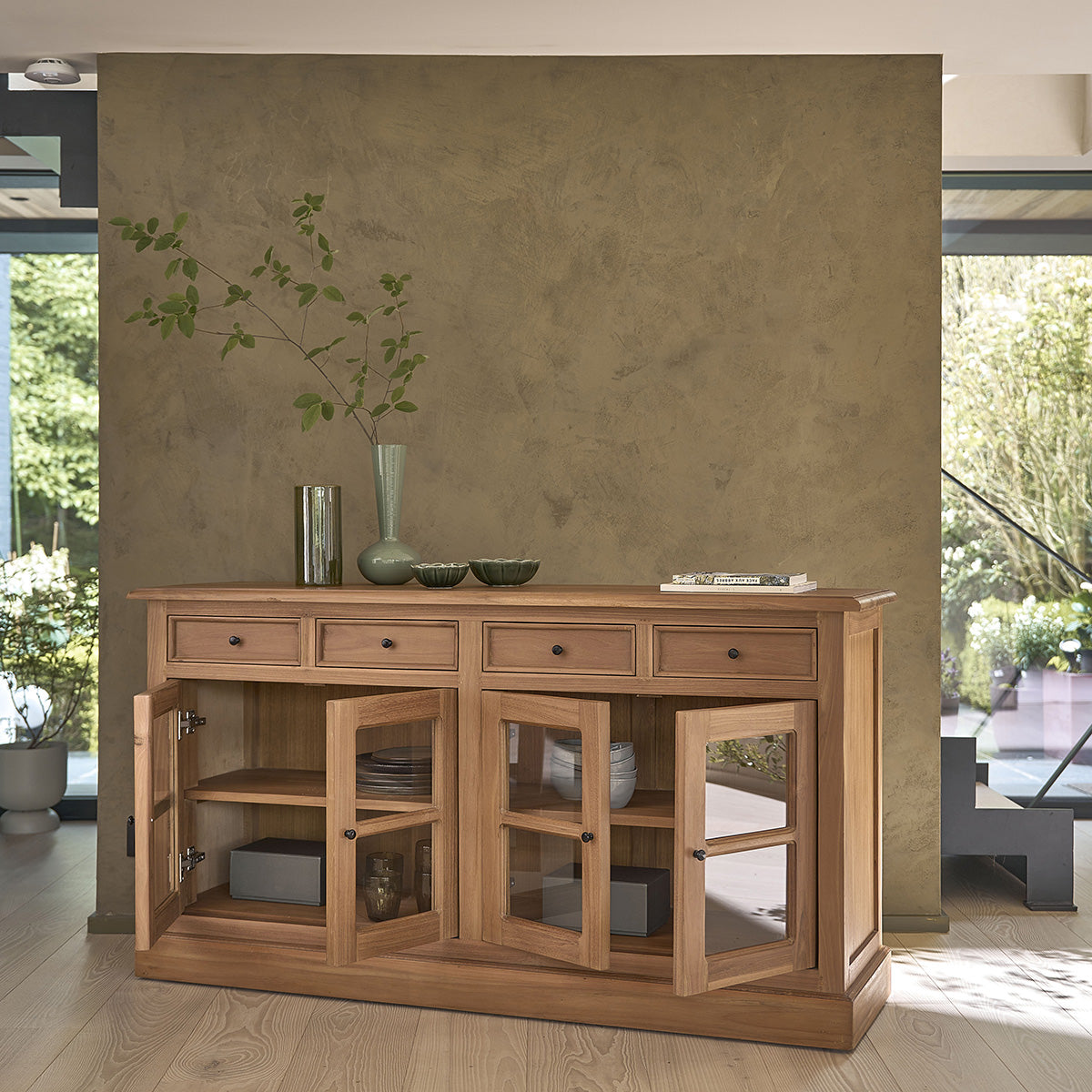 Berah Getah Domaine buffet teck 160 cm portes vitrées