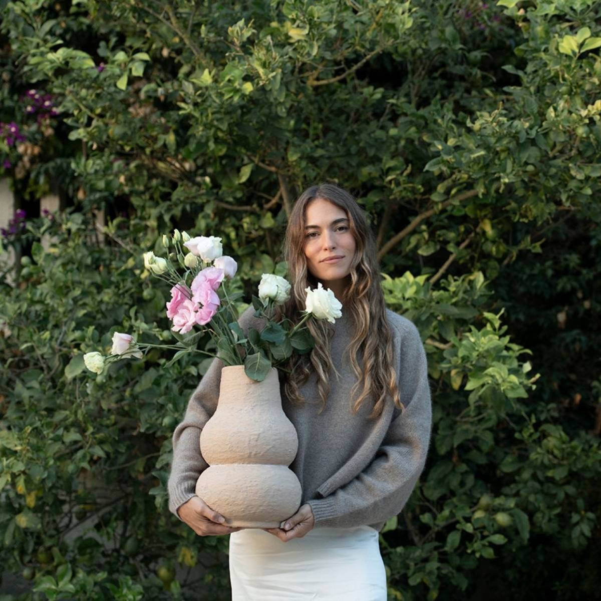 Andrea House Kaoma vase grès beige 35 cm