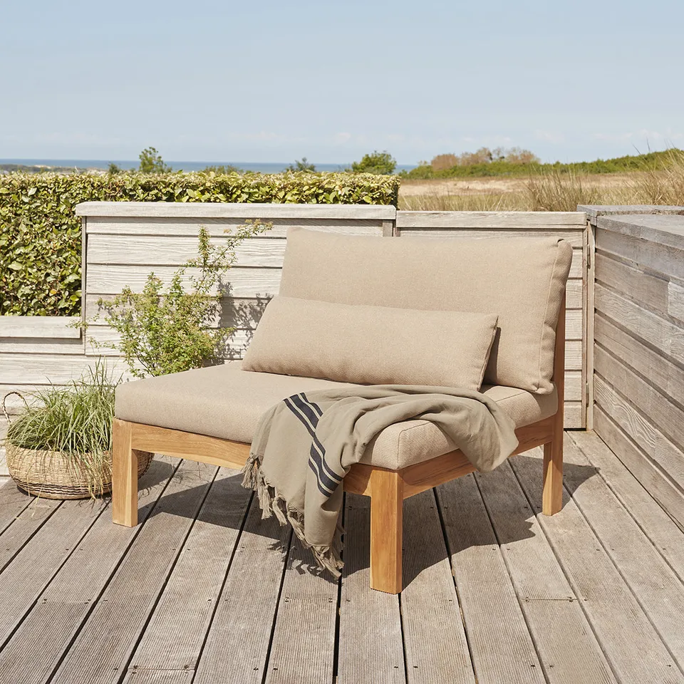 Berah Getah Palma fauteuil jardin teck taupe coussins