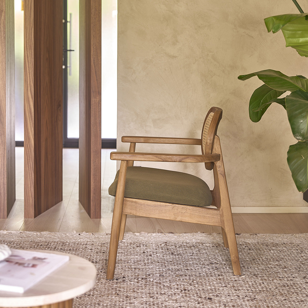Berah Getah SABI fauteuil teck cannage velours kaki