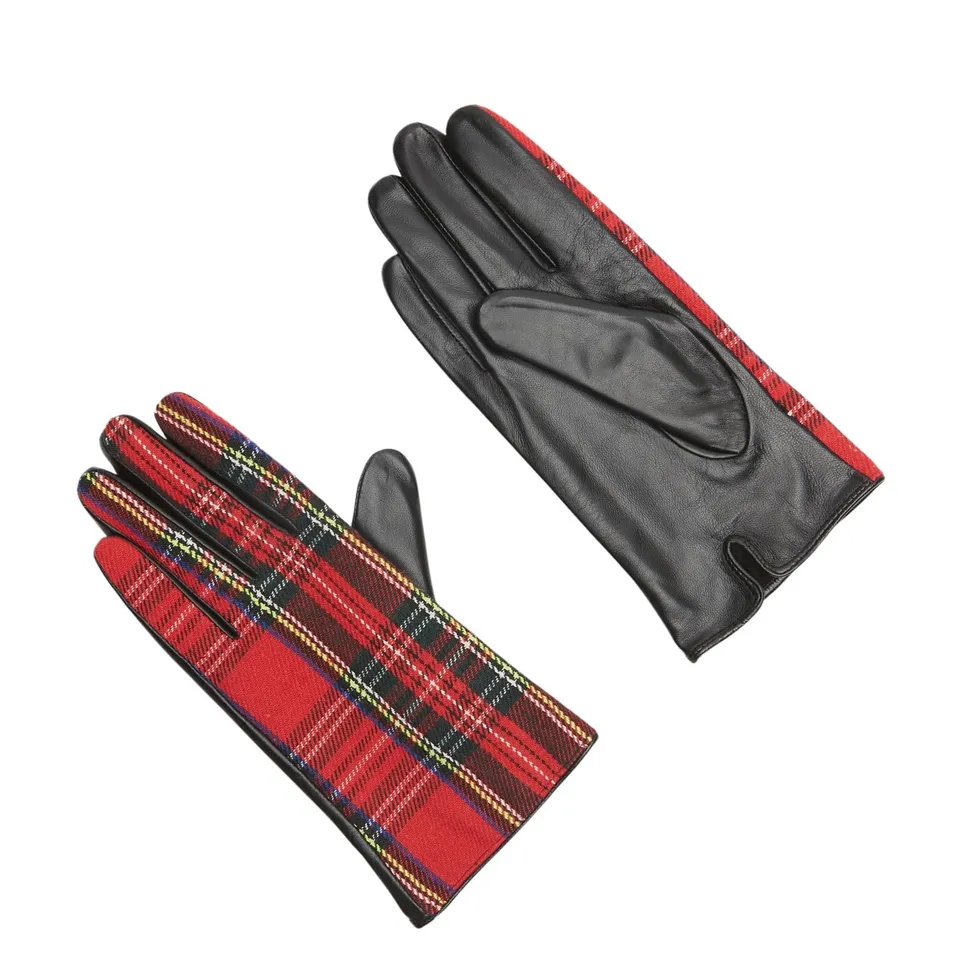 Bata Gants femme tissu écossais cuir