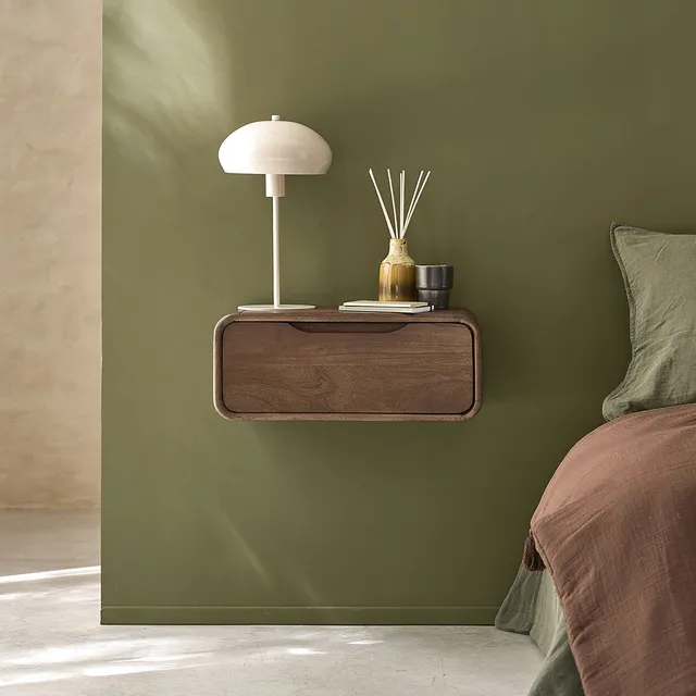 Berah Getah Sofia Table de chevet suspendue 50 cm noyer