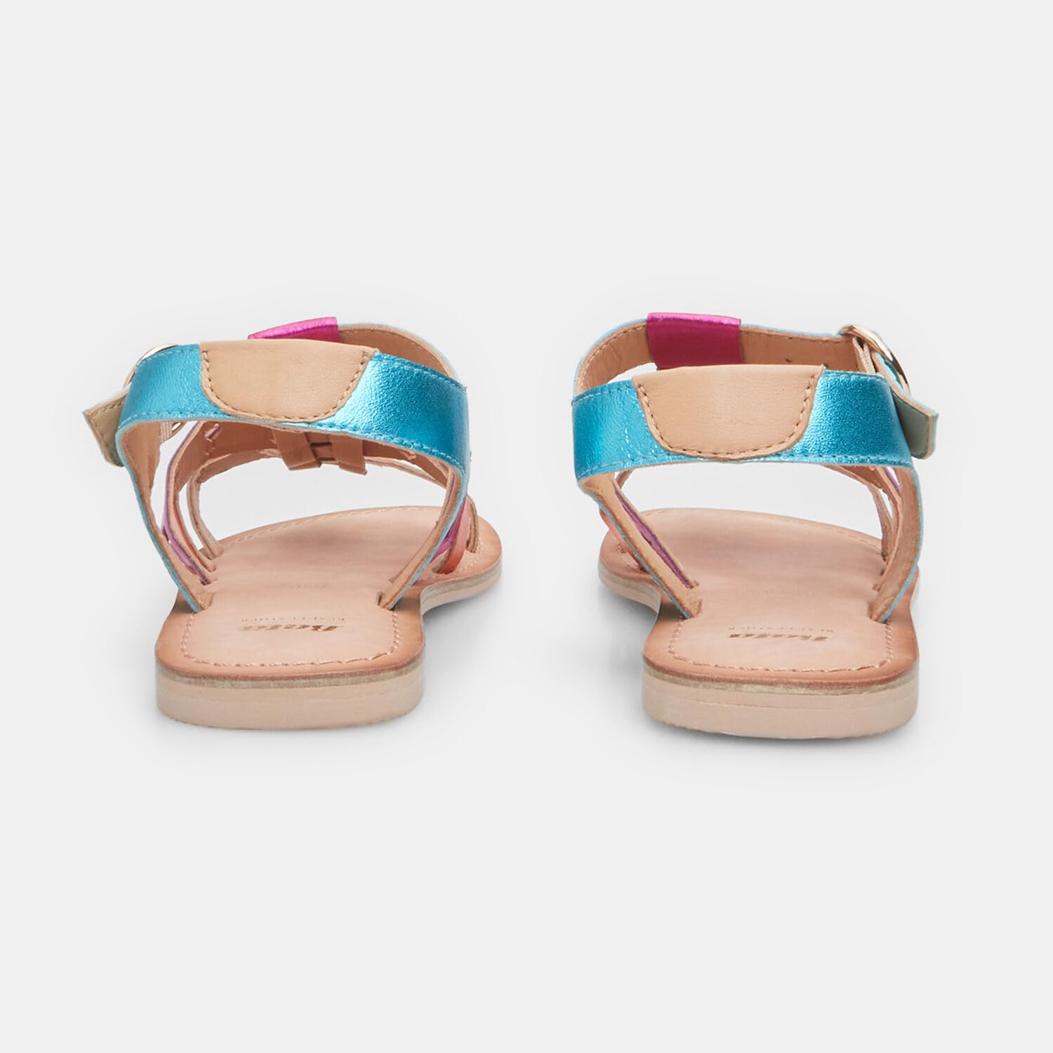 Bata sandales fille cuir T-bar multicolore coeurs