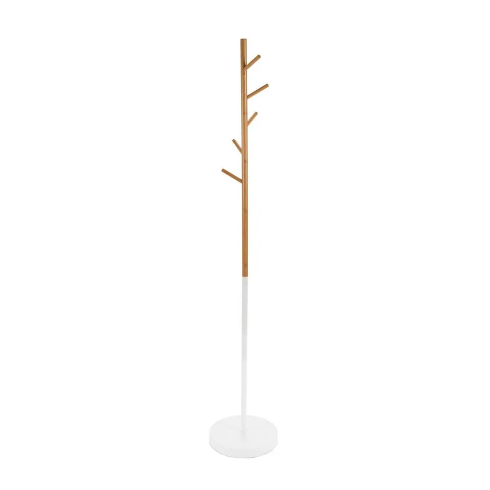 Andrea House Mueble porte-manteau métal blanc bambou