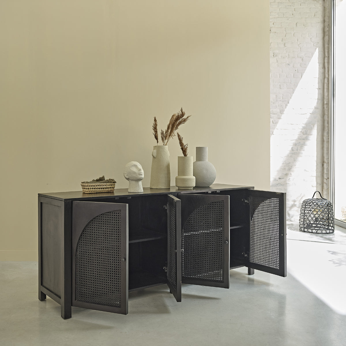 Berah Getah ZULMA buffet bois 175 cm manguier cannage noir