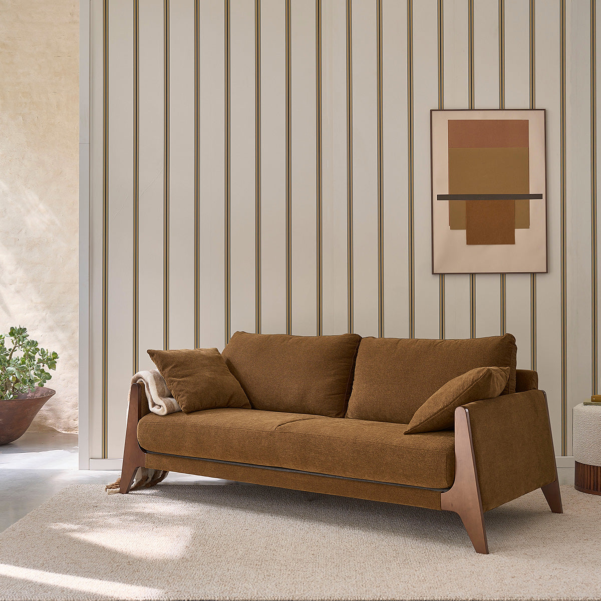 Berah Getah Salon ONDINE canapé droit 3 places velours bronze