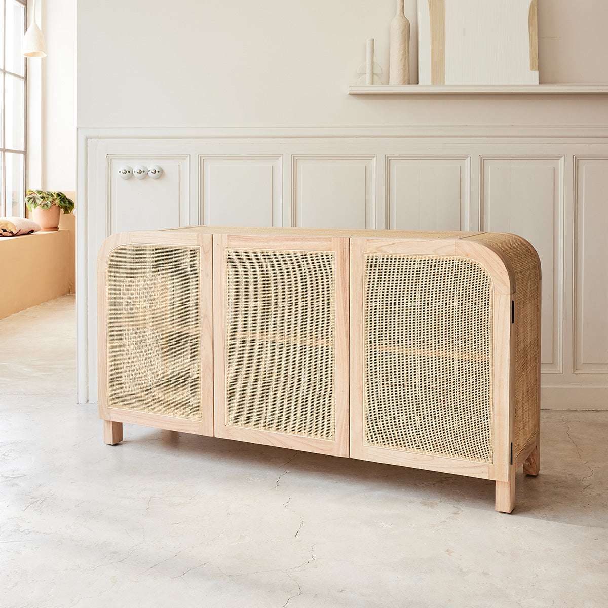 Berah Getah Maël buffet mindi 150 cm 3 portes cannage