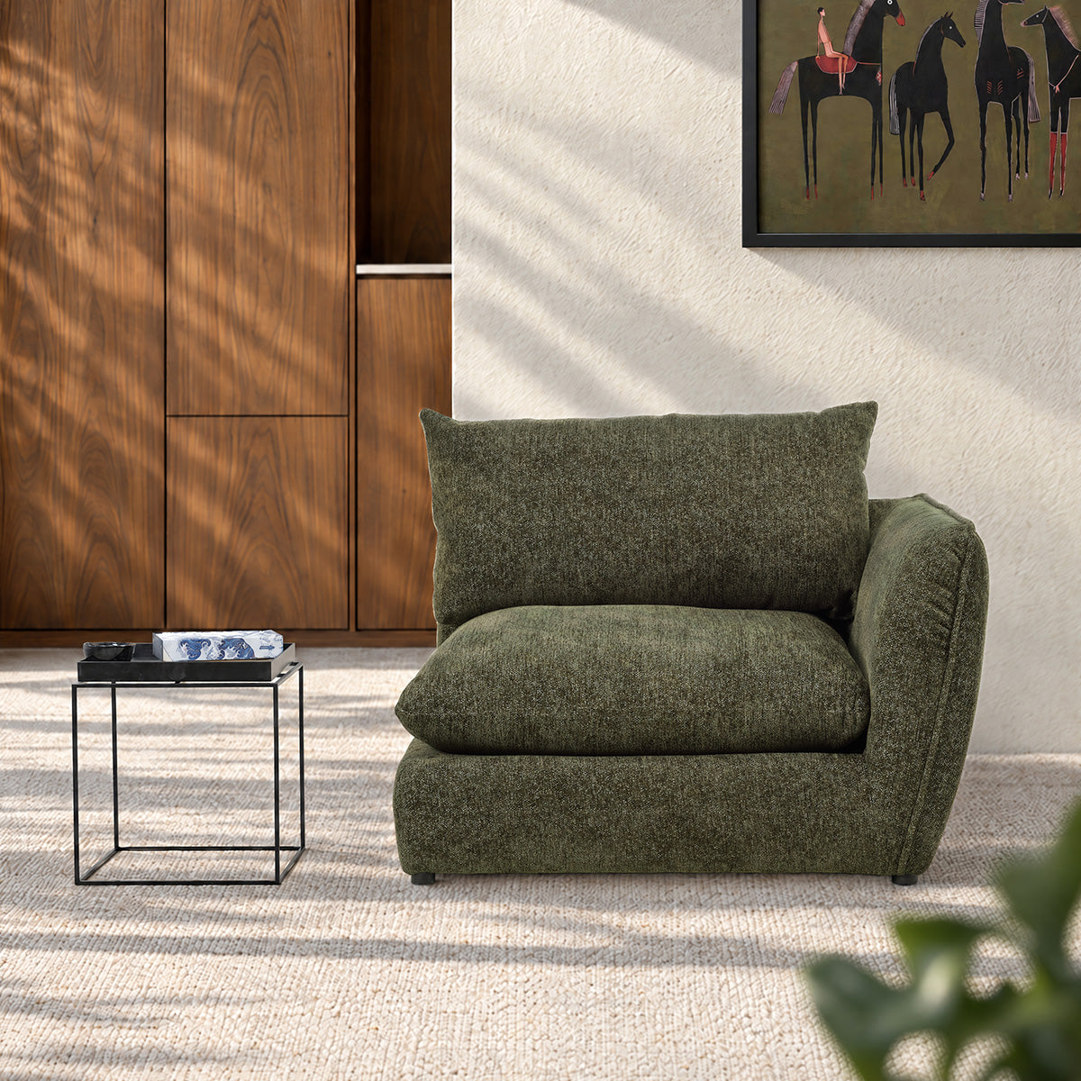 Berah Getah LEOPOLD angle droit canapé chenille vert modulable