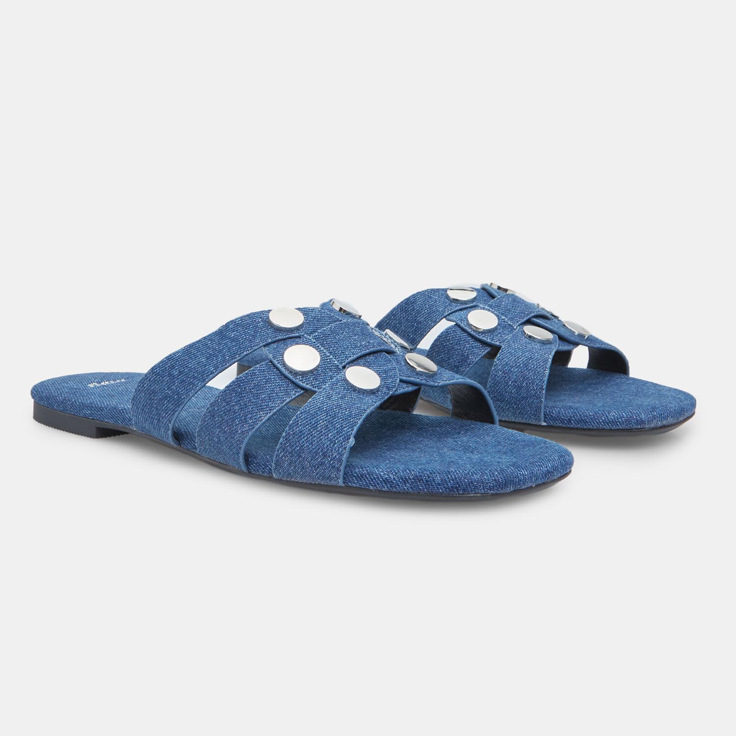 Bata Sandales Mules Plates Femme Denim clous
