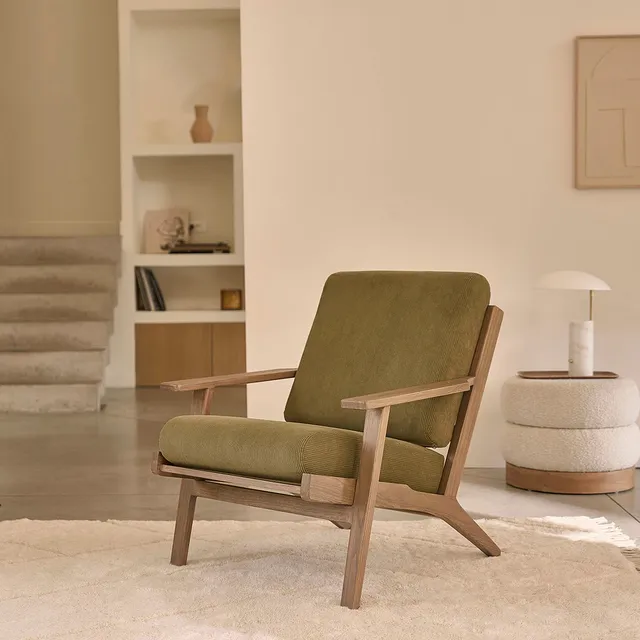 Berah Getah Achille fauteuil mindi velours vert olive