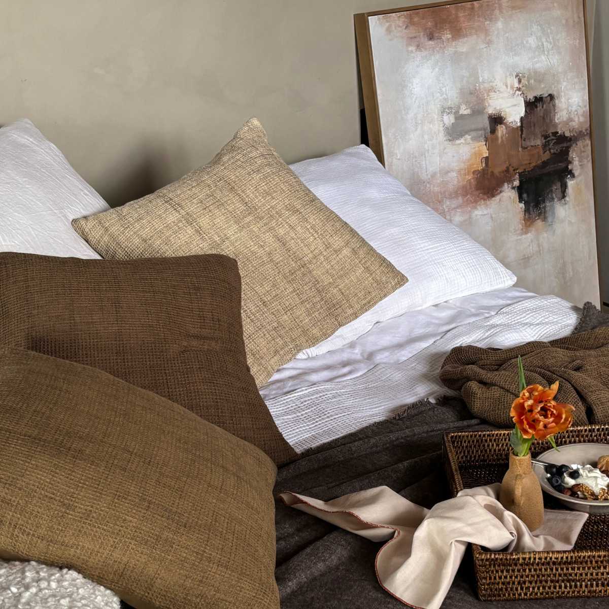 Andrea House Textil coussin coton beige Waffle 50x50