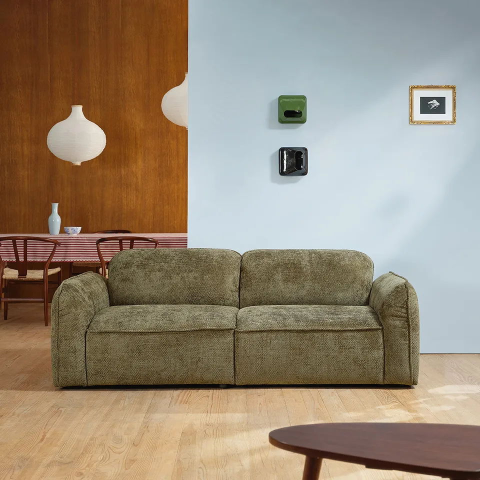 Berah Getah Hector canapé 3 places velours tressé kaki