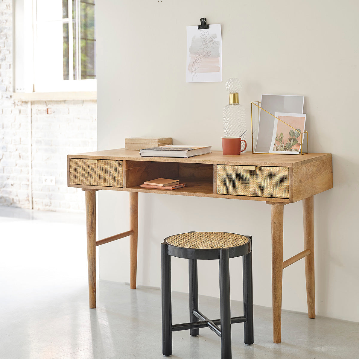 Berah Getah Felicie bureau manguier cannage 120 cm