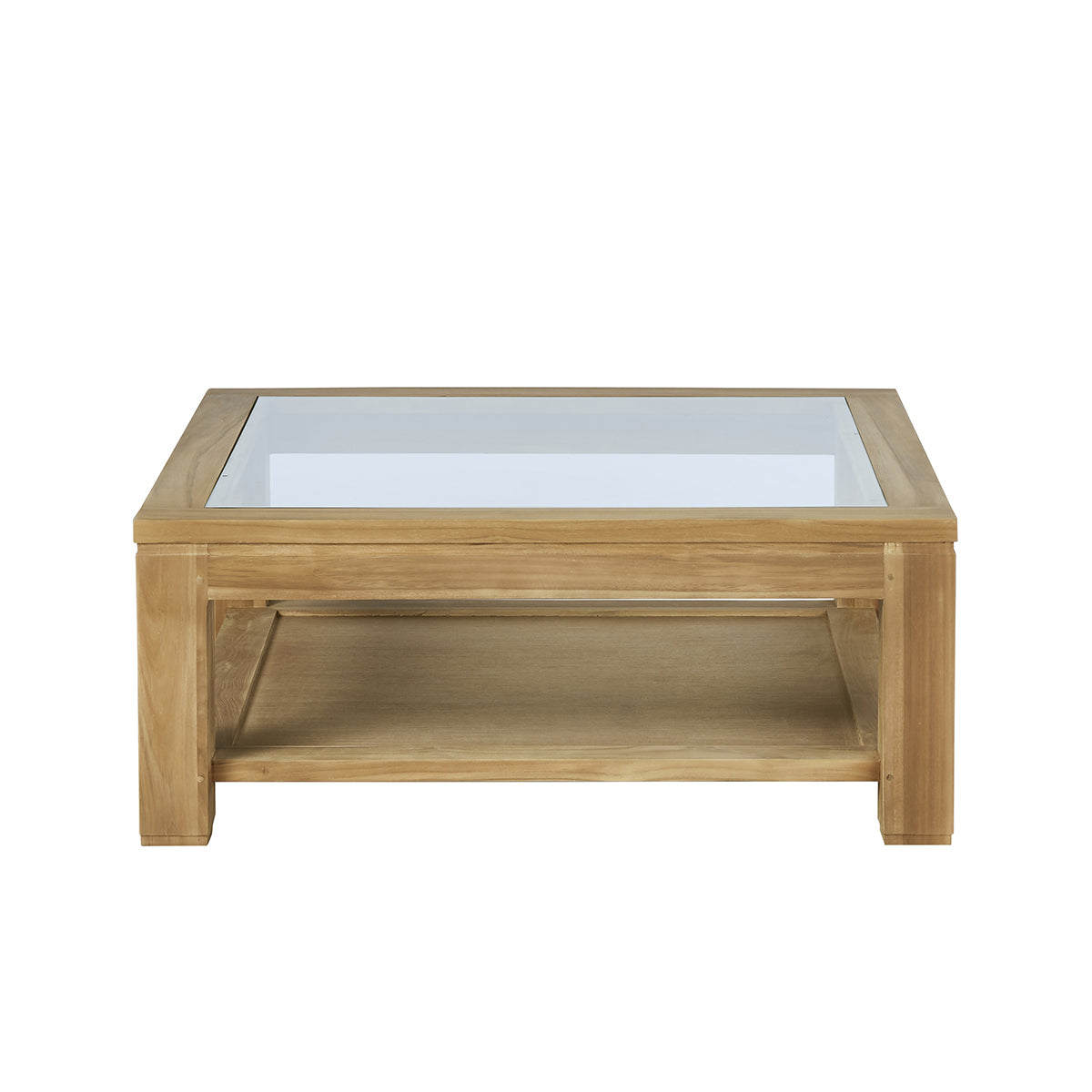 Berah Getah Boston table basse teck 100 cm plateau verre