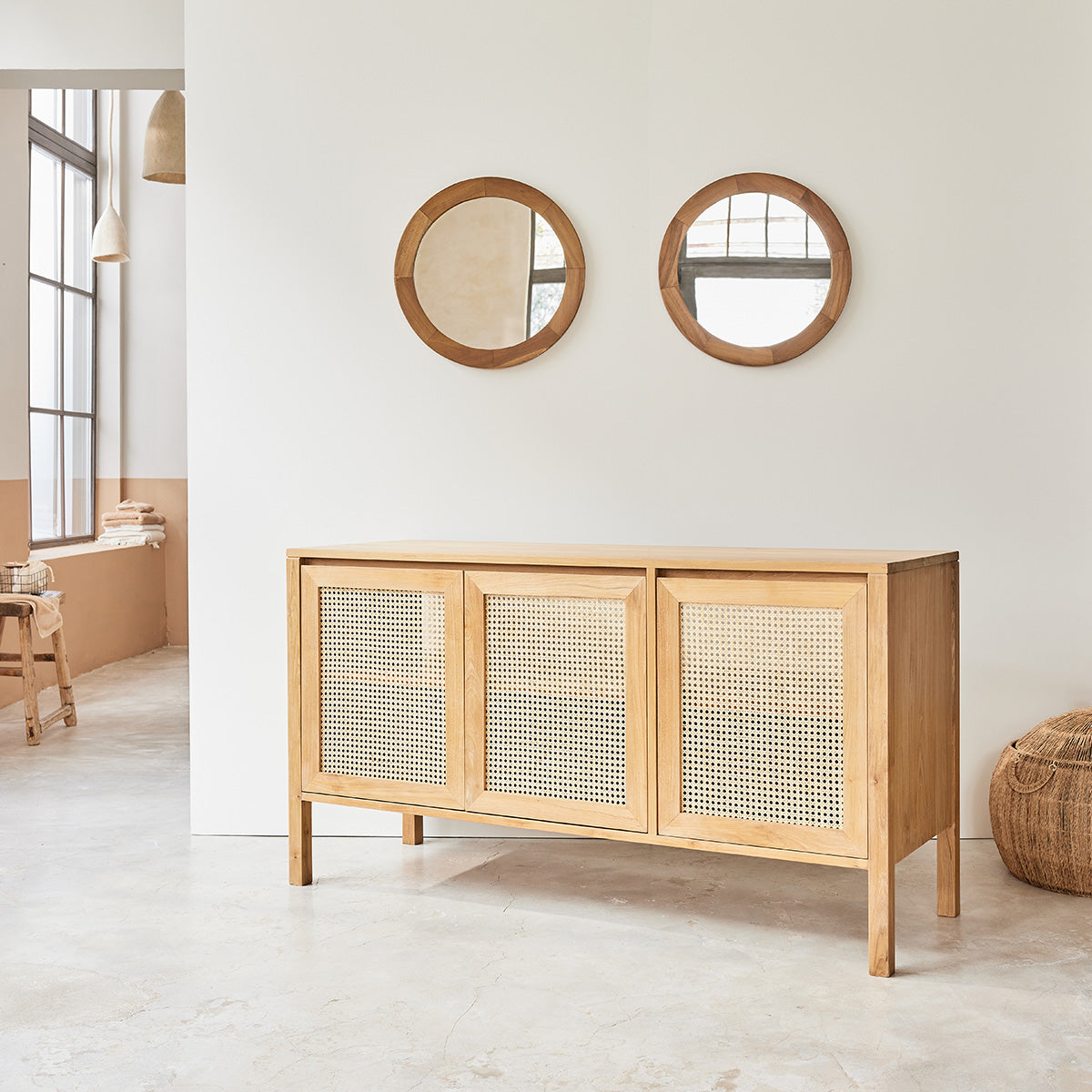 Berah Getah Eliott meuble vasque teck 145 cm cannage