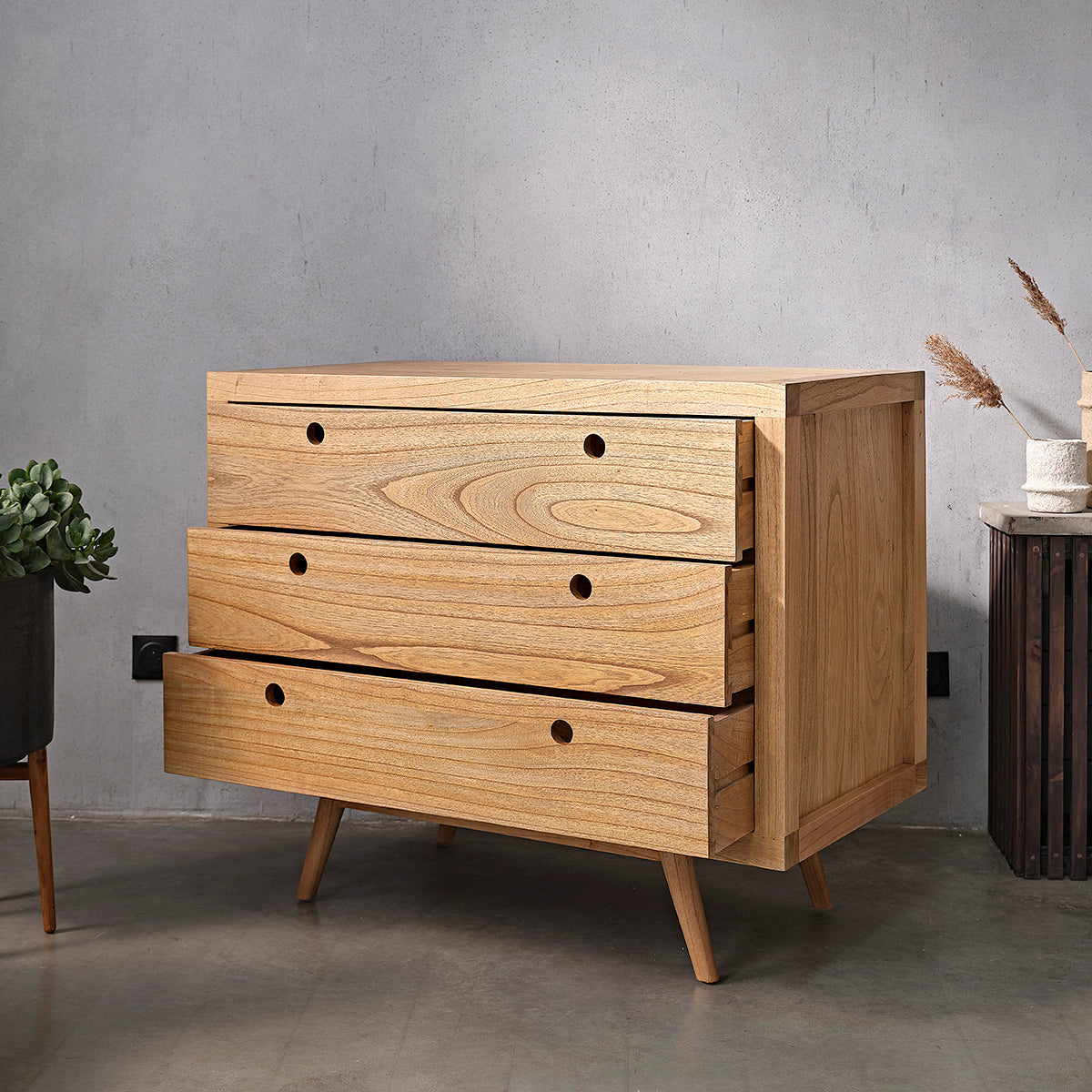 Berah Getah Esmée commode mindi massif 110 cm 3 tiroirs