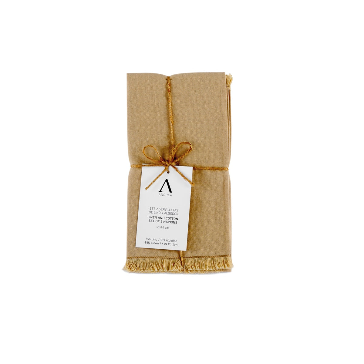Andrea House set 2 serviettes table lin beige franges
