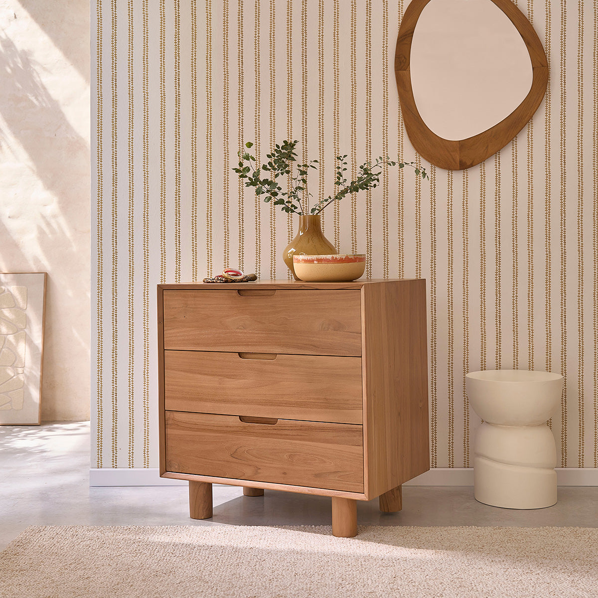 Berah Getah GUSTAVE Commode teck 80 cm 3 tiroirs